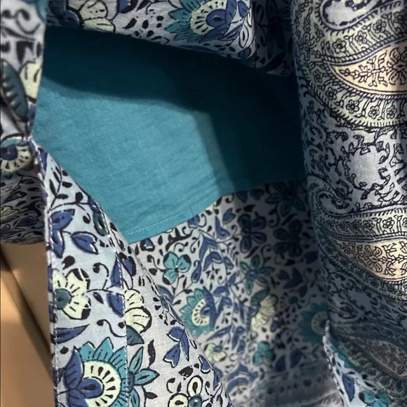 J. JILL Small Petite Sleeveless Blue Paisley Maxi Dress Floral Lined V-Neck - Picture 8 of 13